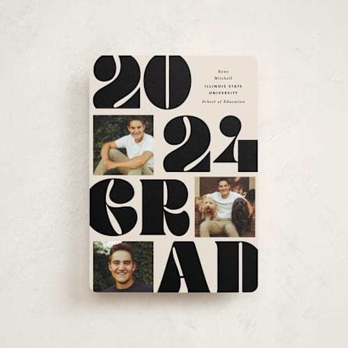 This is a cream graduation announcements with standard by Baumbirdy called vintage bold printing on signature in petite