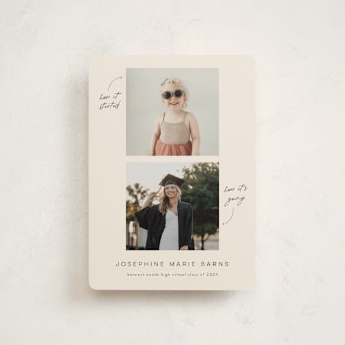 This is a classic black graduation announcements with standard by Ashley DeMeyere called simple timeline printing on signature in petite