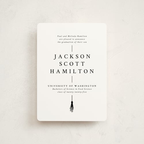 This is a onyx graduation announcements with standard by Amy Payne called tassel line printing on signature in petite