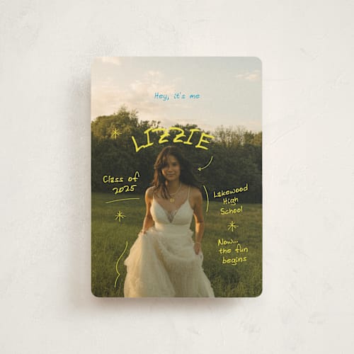 This is a lemon graduation announcements with standard by Helena Vitto called funtime printing on signature in petite