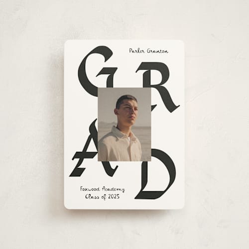 This is a cotton graduation announcements with standard by Chryssi Tsoupanarias called calligraphic ink printing on signature in petite