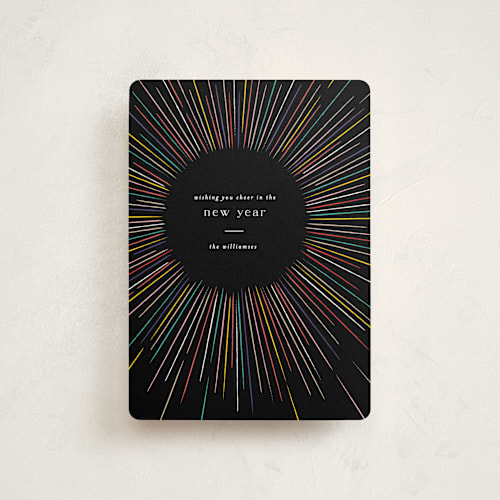 This is a disco petite holiday cards with standard by Pixel and Hank called burst printing on signature in petite