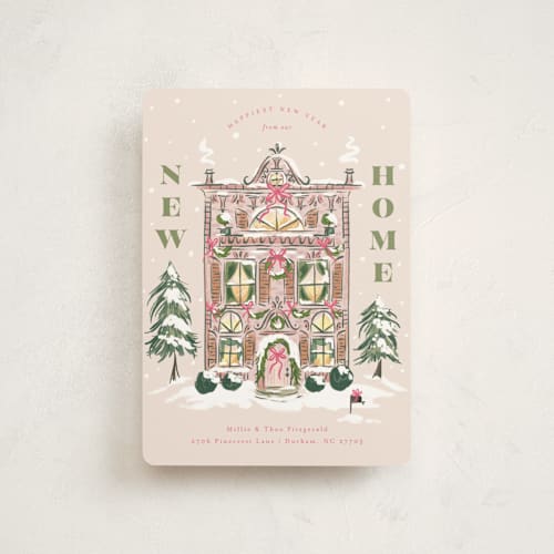 This is a flamingo petite holiday cards with standard by Jackie Crawford called new home holiday house printing on signature in petite