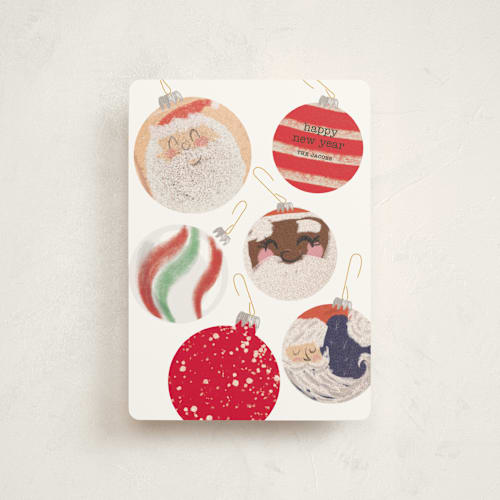This is a snow petite holiday cards with standard by Baumbirdy called santa ornaments printing on signature in petite