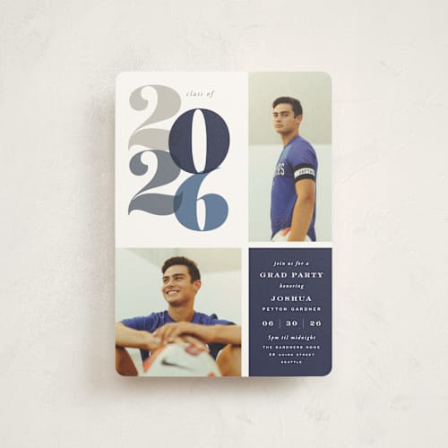 This is a navy graduation invitations with standard by Hooray Creative called in vogue printing on signature in petite