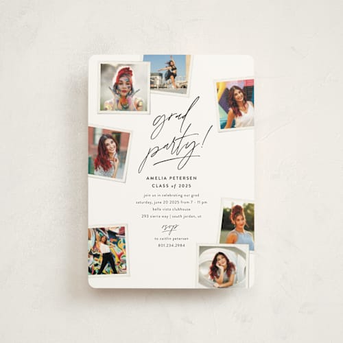 This is a cotton graduation invitations with standard by Robert and Stella called polaroid party printing on signature in petite