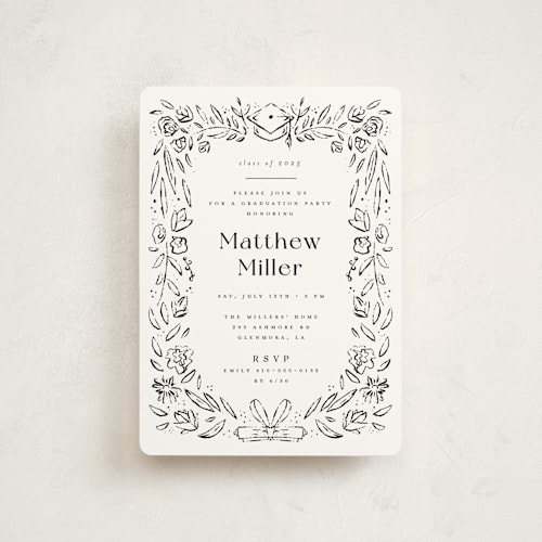 This is a ink graduation invitations with standard by Darryl Don Doctor called hand-drawn grad frame printing on signature in petite