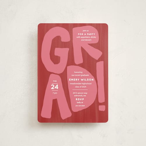 This is a ruby graduation invitations with standard by Erin Kessler called grad! printing on signature in petite