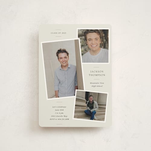 This is a creamery graduation invitations with standard by That Girl Press called a trio printing on signature in petite