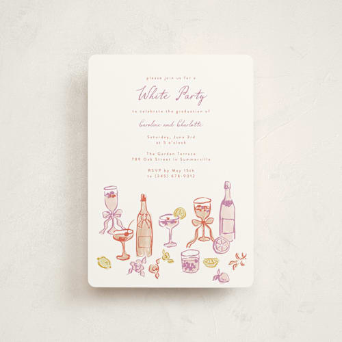 This is a orchid graduation invitations with standard by Cass Loh called cocktails and laughter printing on signature in petite