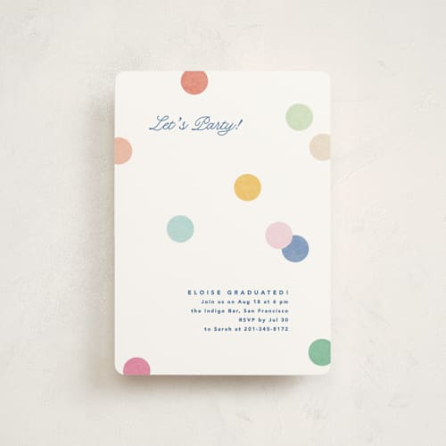 This is a rainbow graduation invitations with standard by Creo Study called confetti party printing on signature in petite