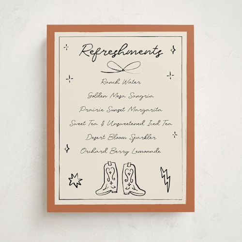 This is a rust baby shower decorations with standard by Ani Somi called el ranchero printing on doublethick in 11x14