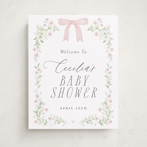 This is a blush baby shower decorations with standard by Paper Raven Co. called dainty garden printing on premium sign board in 11x14