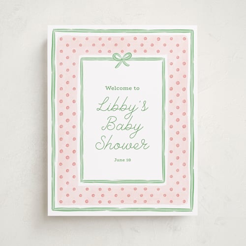 This is a strawberry baby shower decorations with standard by Erin German called polka dot frame printing on premium sign board in 11x14