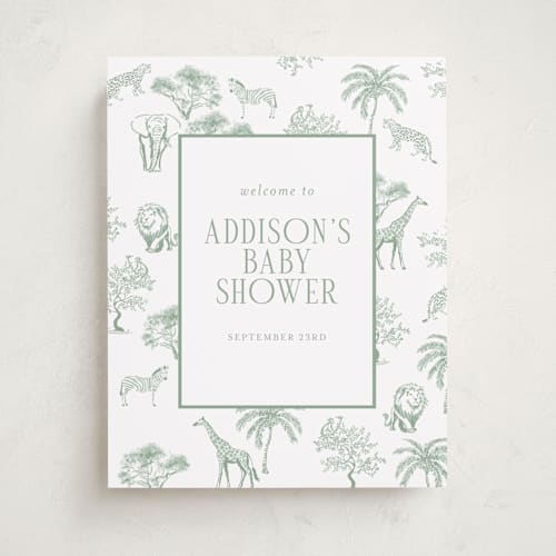 This is a palm baby shower decorations with standard by Jenna Holcomb called safari toile printing on premium sign board in 11x14