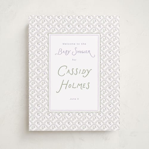 This is a lilac baby shower decorations with standard by Leah Bisch called sweet pea printing on premium sign board in 11x14