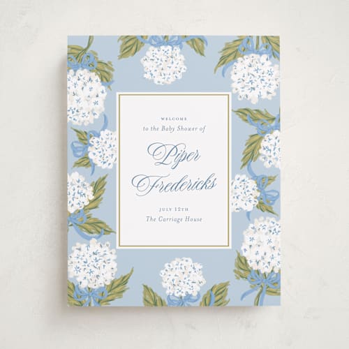 This is a bluebell baby shower decorations with standard by Jackie Crawford called hydrangea bow bouquets printing on premium sign board in 11x14