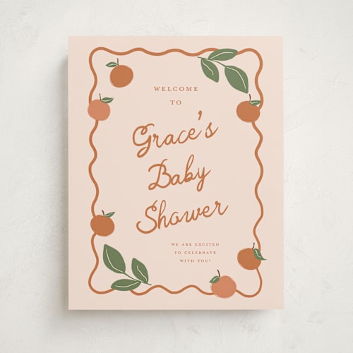 This is a peach baby shower decorations with standard by Kelly Watkins called a little cutie printing on premium sign board in 11x14
