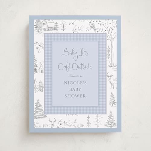 This is a lake baby shower decorations with standard by Teju Reval called winter toile printing on premium sign board in 11x14