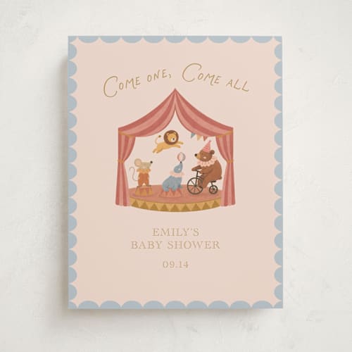 This is a mustard baby shower decorations with standard by Rina Ozum called little circus printing on premium sign board in 11x14