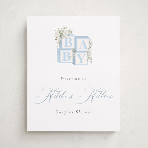 This is a baby blue baby shower decorations with standard by Itsy Belle Studio called botanical blocks printing on doublethick in 16x20