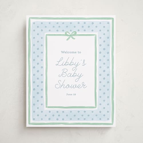 This is a blueberry baby shower decorations with standard by Erin German called polka dot frame printing on doublethick in 16x20