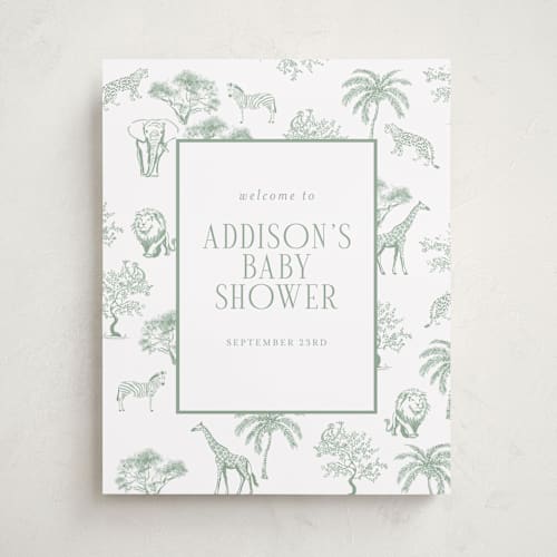 This is a palm baby shower decorations with standard by Jenna Holcomb called safari toile printing on doublethick in 16x20