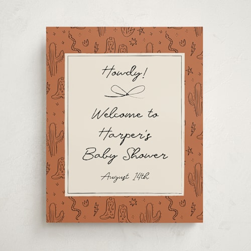 This is a rust baby shower decorations with standard by Ani Somi called el ranchero printing on doublethick in 16x20