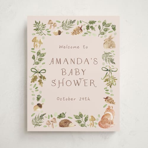 This is a sand baby shower decorations with standard by frau brandt called forest baby shower printing on doublethick in 16x20