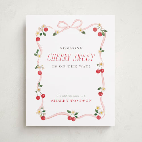 This is a blush baby shower decorations with standard by Itsy Belle Studio called cherry sweet printing on premium sign board in 16x20