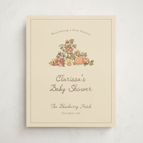 This is a ivory baby shower decorations with standard by Becky Nimoy called autumn harvest printing on premium sign board in 16x20