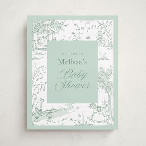 This is a forest baby shower decorations with standard by Teju Reval called baby toile printing on doublethick in 16x20