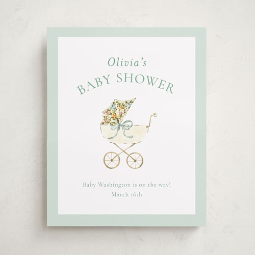 This is a sage baby shower decorations with standard by Sarah Knight called pram printing on doublethick in 16x20