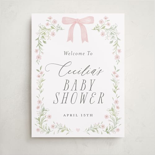 This is a blush baby shower decorations with standard by Paper Raven Co. called dainty garden printing on premium sign board in 18x24