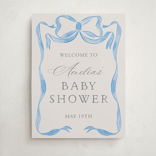 This is a baby blues baby shower decorations with standard by Lehan Veenker called vintage bow printing on premium sign board in 18x24