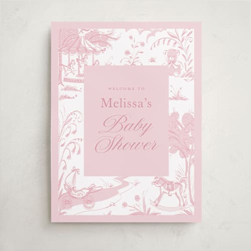 This is a blush baby shower decorations with standard by Teju Reval called baby toile printing on premium sign board in 18x24