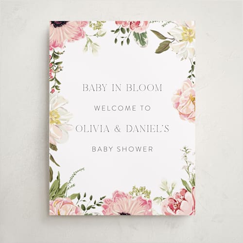 This is a peony baby shower decorations with standard by Susan Moyal called timeless blooms printing on premium sign board in 18x24
