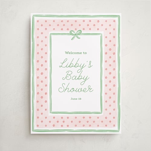 This is a strawberry baby shower decorations with standard by Erin German called polka dot frame printing on premium sign board in 18x24