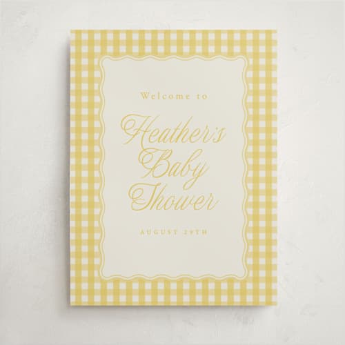 This is a lemonade baby shower decorations with standard by Brianne Larsen called scalloped gingham printing on premium sign board in 18x24