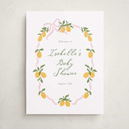 This is a pink lemonade baby shower decorations with standard by Angela Garrick called lemon and ribbon printing on premium sign board in 18x24