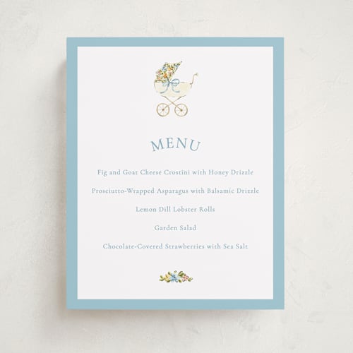 This is a sky baby shower decorations with standard by Sarah Knight called pram printing on doublethick in 8x10