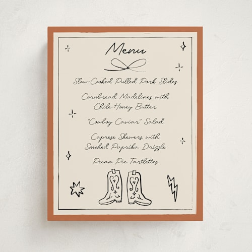 This is a rust baby shower decorations with standard by Ani Somi called el ranchero printing on doublethick in 8x10