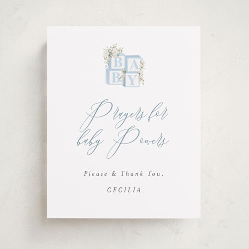This is a baby blue baby shower decorations with standard by Itsy Belle Studio called botanical blocks printing on doublethick in 8x10