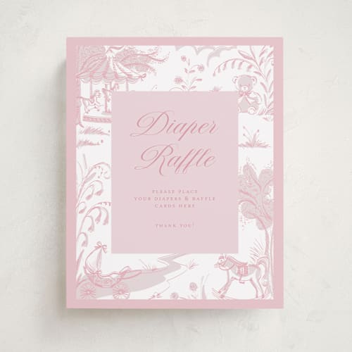 This is a blush baby shower decorations with standard by Teju Reval called baby toile printing on doublethick in 8x10
