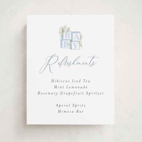 This is a baby blue baby shower decorations with standard by Itsy Belle Studio called botanical blocks printing on doublethick in 8x10