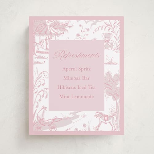 This is a blush baby shower decorations with standard by Teju Reval called baby toile printing on doublethick in 8x10