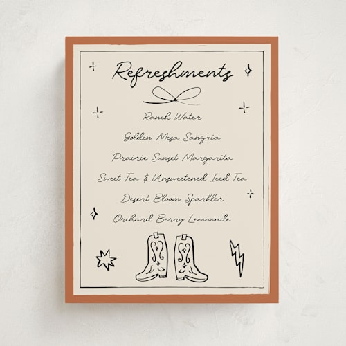 This is a rust baby shower decorations with standard by Ani Somi called el ranchero printing on doublethick in 8x10