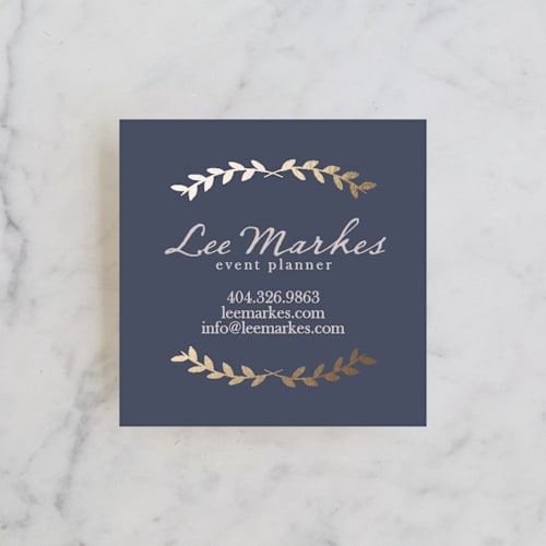 This is a sky business cards with foil pressed by Blustery August called pretty ink wreath printing on signature in standard