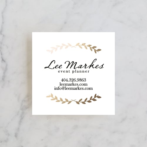 This is a snow business cards by Blustery August called pretty ink wreath printing on signature in standard