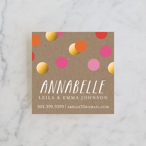 This is a magenta business cards by Abby Munn called confetti makes me smile printing on signature in standard
